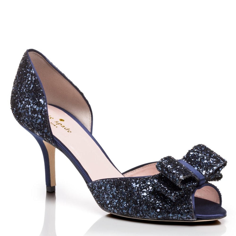 Kate Spade Sela Navy Glitter Bow Heels Size 6.5
